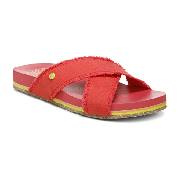 New Vionic Summer Beach Boardwalk Panama Canvas Slide Sandals In Poppy Size 7 - Picture 1 of 10